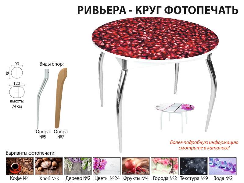 стол обеденный ривьера круг фотопечать в Пскове