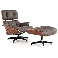 кресло eames style lounge chair кожа коричневое в Пскове