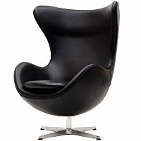 кресло с подлокотниками arne jacobsen style egg chair черное в Пскове