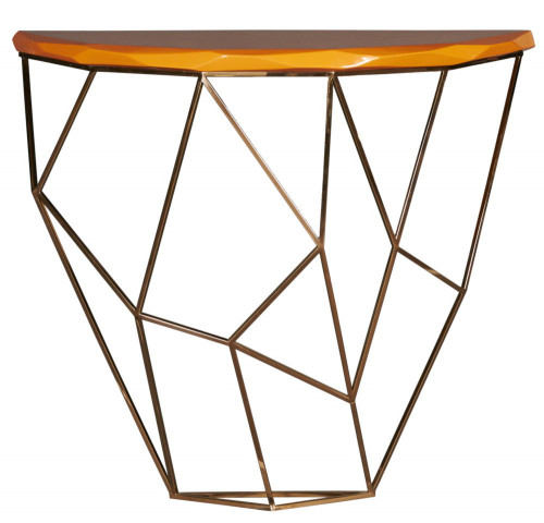 консоль geometric 100x38x90 золото, коричневая столешница в Пскове